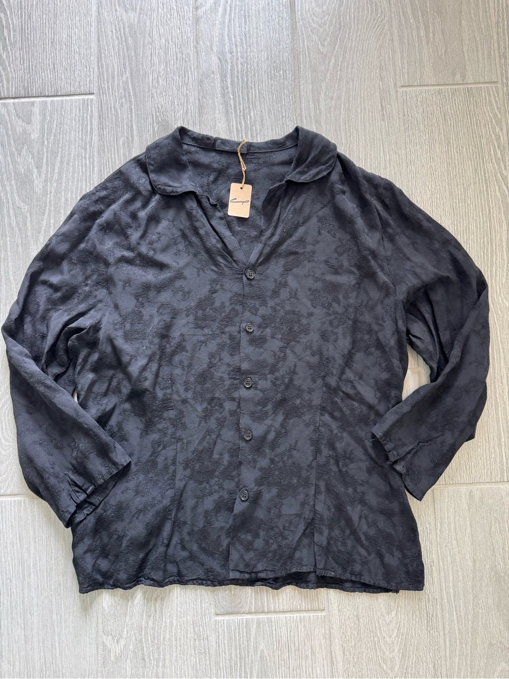 CP SHADES Black Tonal Jacquard Button down Top Size Large
